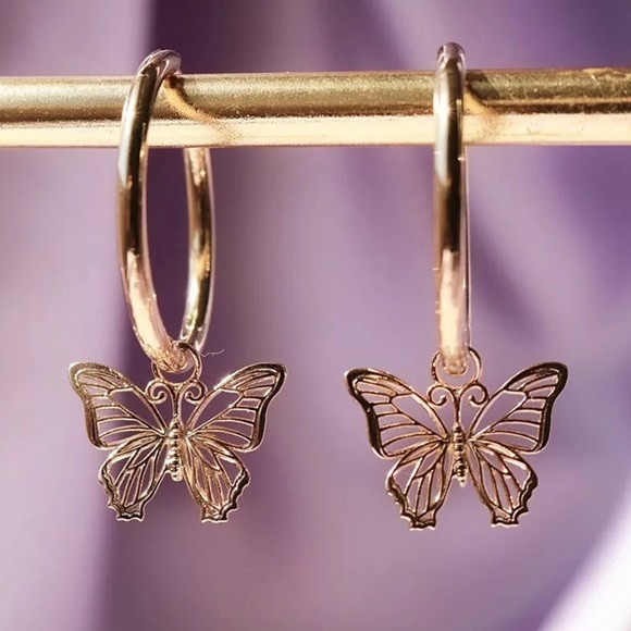 Jewelry - New Butterfly Drop Earrings 14k Rose Gold Plated